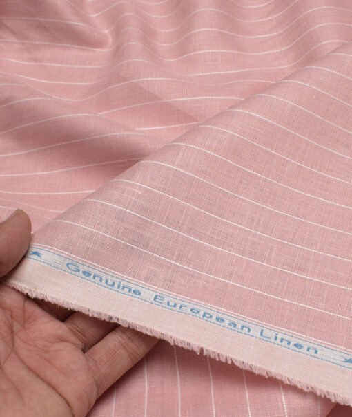 Linen Club Men's 65 LEA European Linen Striped  Unstitched Shirting Fabric (Pink)