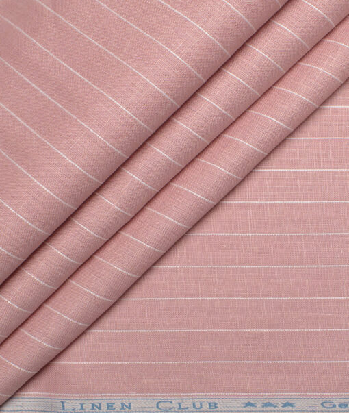 Linen Club Men's 65 LEA European Linen Striped  Unstitched Shirting Fabric (Pink)