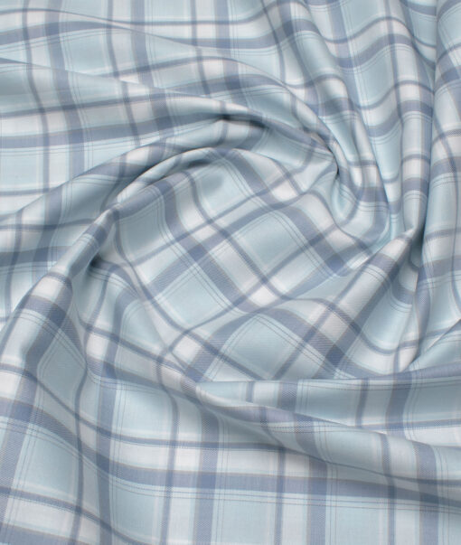 Premier Mills Men's  Giza Cotton Checks  Unstitched Shirting Fabric (Arctic Blue)