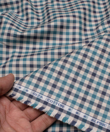 Premier Mills Men's  Giza Cotton Checks  Unstitched Shirting Fabric (Beige & Green)