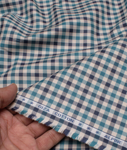 Premier Mills Men's  Giza Cotton Checks  Unstitched Shirting Fabric (Beige & Green)