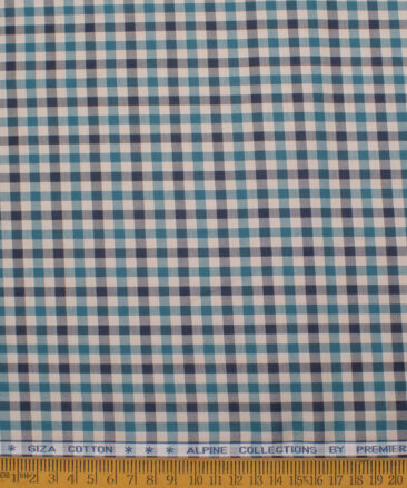 Premier Mills Men's  Giza Cotton Checks  Unstitched Shirting Fabric (Beige & Green)