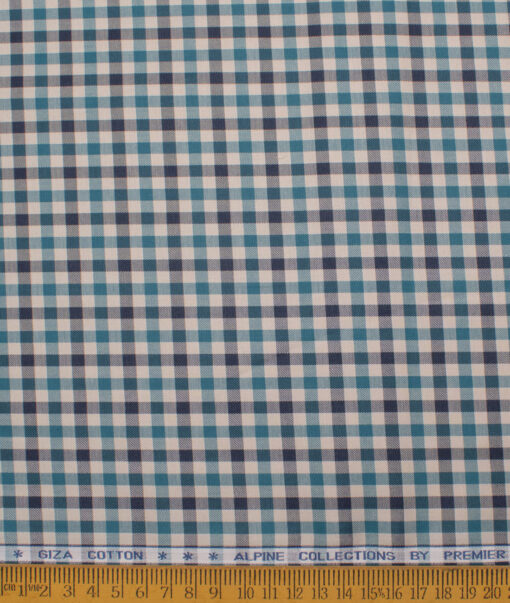 Premier Mills Men's  Giza Cotton Checks  Unstitched Shirting Fabric (Beige & Green)