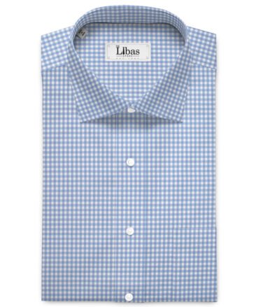 Premier Mills Men's  Giza Cotton Checks  Unstitched Shirting Fabric (White & Blue)