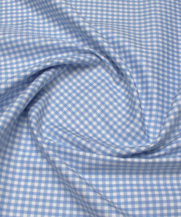 Premier Mills Men's  Giza Cotton Checks  Unstitched Shirting Fabric (White & Blue)