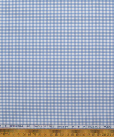 Premier Mills Men's  Giza Cotton Checks  Unstitched Shirting Fabric (White & Blue)