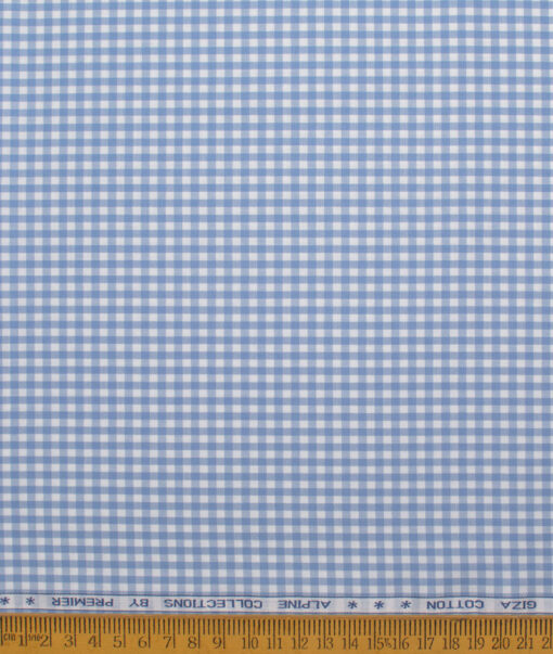 Premier Mills Men's  Giza Cotton Checks  Unstitched Shirting Fabric (White & Blue)