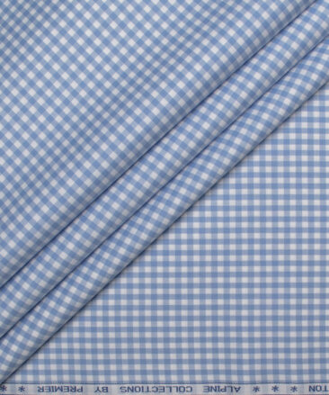 Premier Mills Men's  Giza Cotton Checks  Unstitched Shirting Fabric (White & Blue)