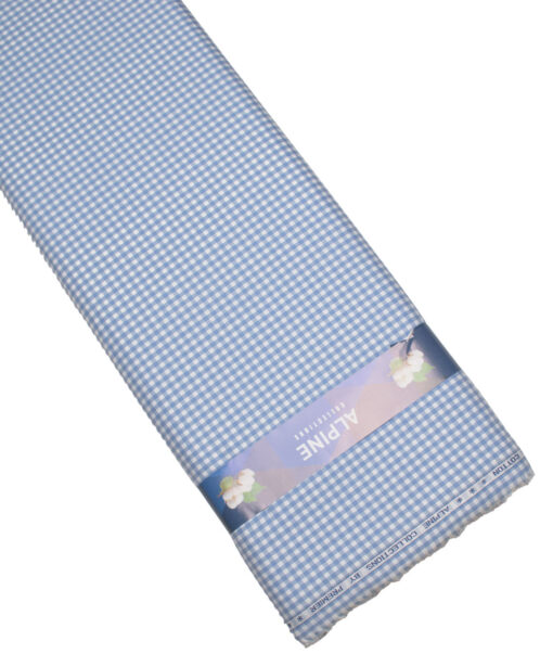 Premier Mills Men's  Giza Cotton Checks  Unstitched Shirting Fabric (White & Blue)