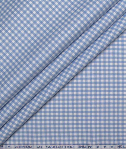 Premier Mills Men's  Giza Cotton Checks  Unstitched Shirting Fabric (White & Blue)