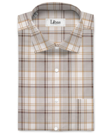 Premier Mills Men's  Giza Cotton Checks  Unstitched Shirting Fabric (White & Brown)