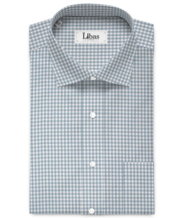 Premier Mills Men's  Giza Cotton Checks  Unstitched Shirting Fabric (White & Greyish Blue)