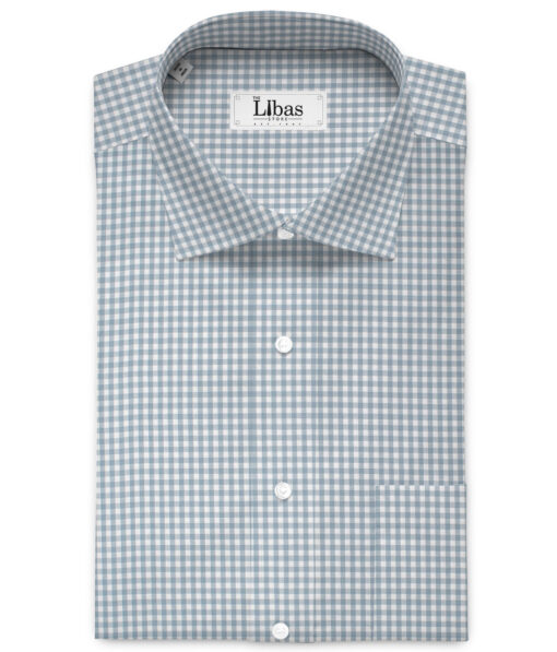 Premier Mills Men's  Giza Cotton Checks  Unstitched Shirting Fabric (White & Greyish Blue)