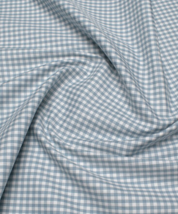 Premier Mills Men's  Giza Cotton Checks  Unstitched Shirting Fabric (White & Greyish Blue)