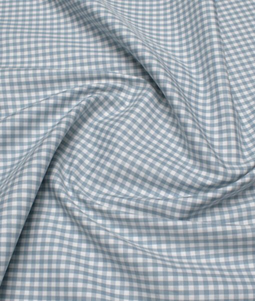 Premier Mills Men's  Giza Cotton Checks  Unstitched Shirting Fabric (White & Greyish Blue)