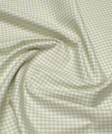 Premier Mills Men's  Giza Cotton Checks  Unstitched Shirting Fabric (White & Green)