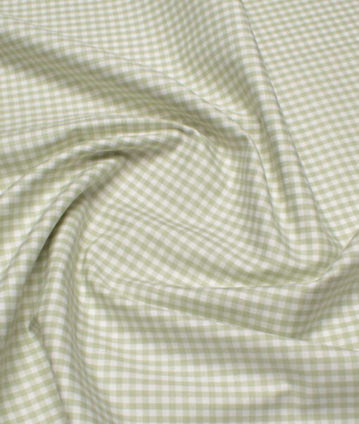 Premier Mills Men's  Giza Cotton Checks  Unstitched Shirting Fabric (White & Green)