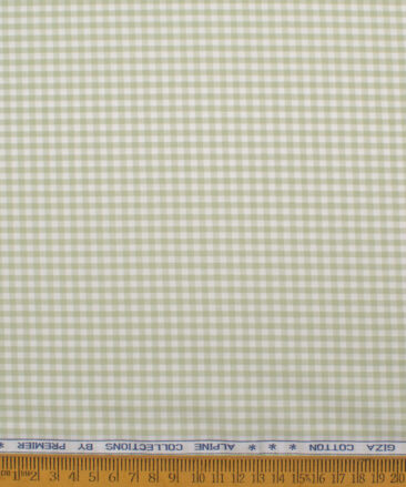 Premier Mills Men's  Giza Cotton Checks  Unstitched Shirting Fabric (White & Green)