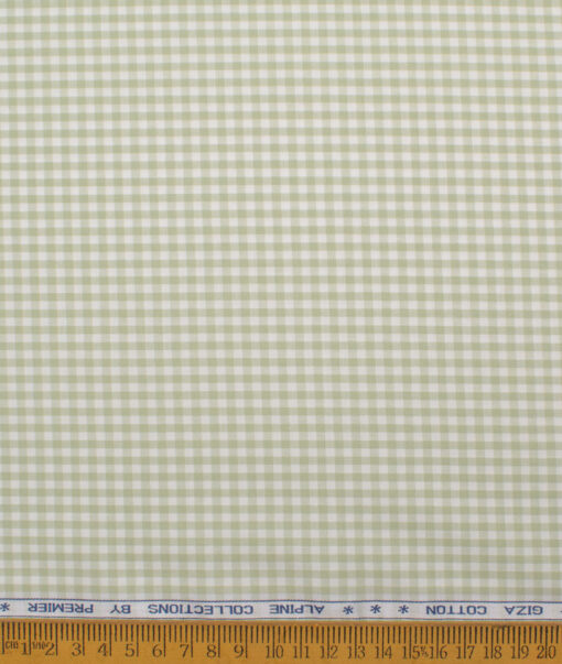 Premier Mills Men's  Giza Cotton Checks  Unstitched Shirting Fabric (White & Green)