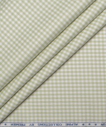 Premier Mills Men's  Giza Cotton Checks  Unstitched Shirting Fabric (White & Green)