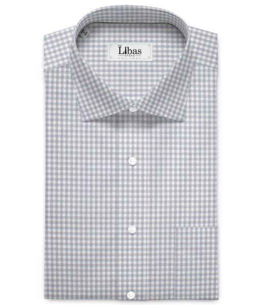 Premier Mills Men's  Giza Cotton Checks  Unstitched Shirting Fabric (White & Grey)