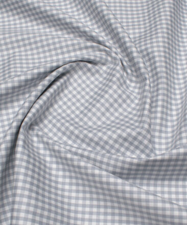 Premier Mills Men's  Giza Cotton Checks  Unstitched Shirting Fabric (White & Grey)