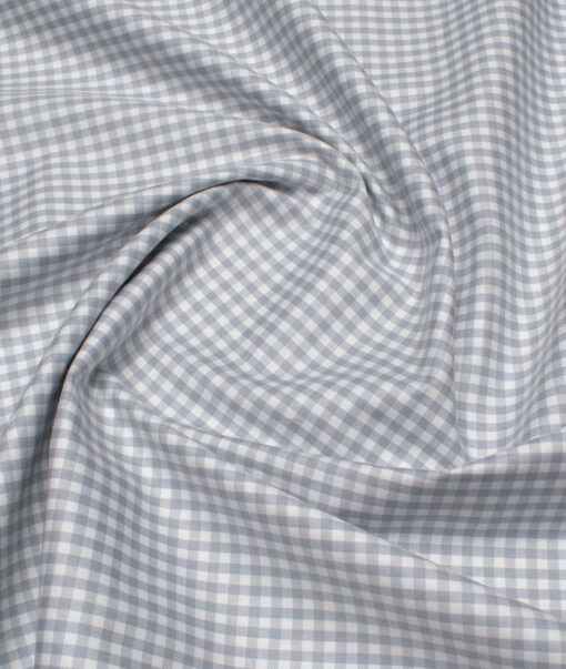 Premier Mills Men's  Giza Cotton Checks  Unstitched Shirting Fabric (White & Grey)