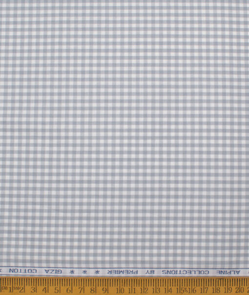 Premier Mills Men's  Giza Cotton Checks  Unstitched Shirting Fabric (White & Grey)