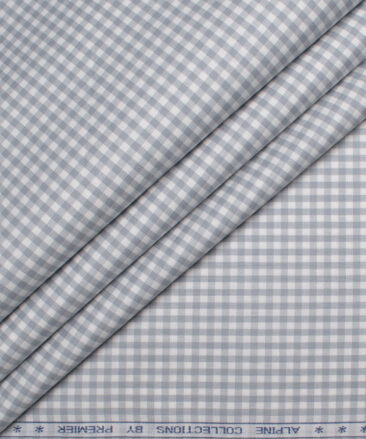 Premier Mills Men's  Giza Cotton Checks  Unstitched Shirting Fabric (White & Grey)