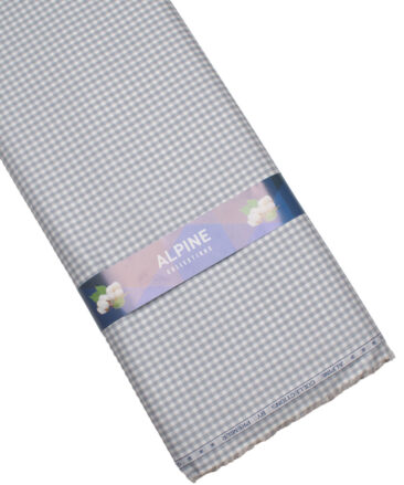 Premier Mills Men's  Giza Cotton Checks  Unstitched Shirting Fabric (White & Grey)