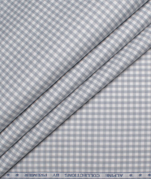 Premier Mills Men's  Giza Cotton Checks  Unstitched Shirting Fabric (White & Grey)