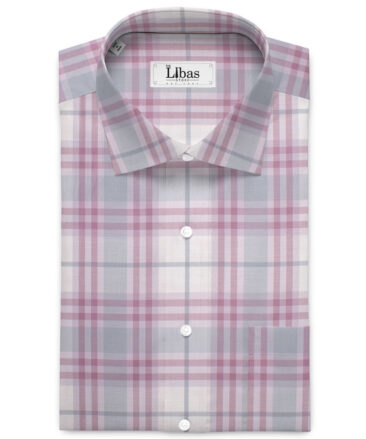 Premier Mills Men's  Giza Cotton Checks  Unstitched Shirting Fabric (White & Mauve)