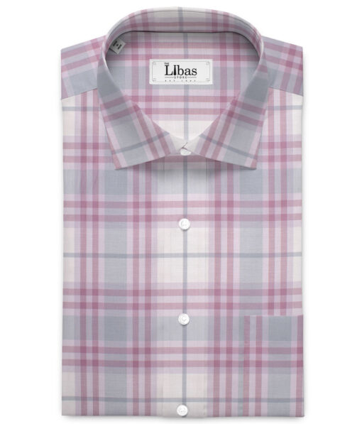 Premier Mills Men's  Giza Cotton Checks  Unstitched Shirting Fabric (White & Mauve)