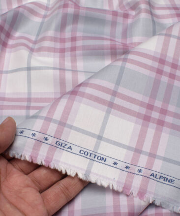 Premier Mills Men's  Giza Cotton Checks  Unstitched Shirting Fabric (White & Mauve)