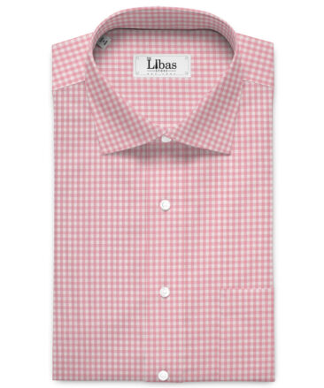 Premier Mills Men's  Giza Cotton Checks  Unstitched Shirting Fabric (White & Pink)