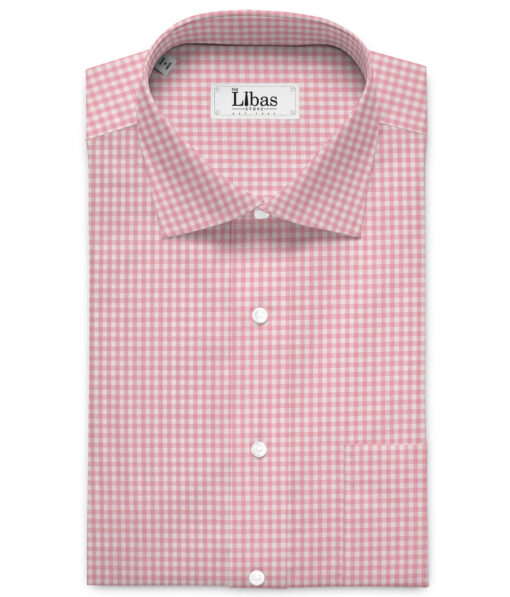 Premier Mills Men's  Giza Cotton Checks  Unstitched Shirting Fabric (White & Pink)