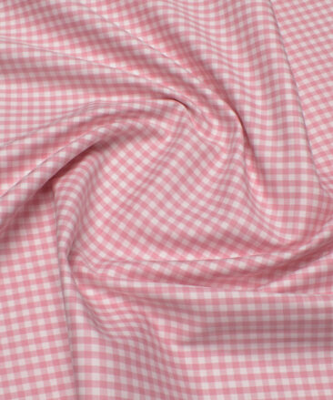 Premier Mills Men's  Giza Cotton Checks  Unstitched Shirting Fabric (White & Pink)