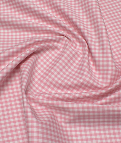 Premier Mills Men's  Giza Cotton Checks  Unstitched Shirting Fabric (White & Pink)