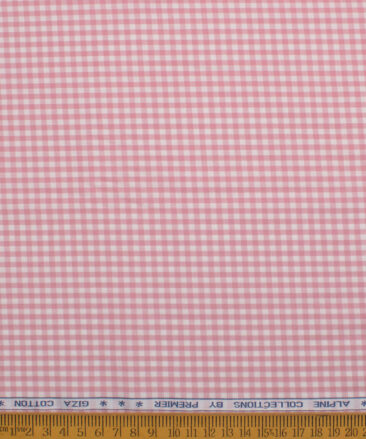 Premier Mills Men's  Giza Cotton Checks  Unstitched Shirting Fabric (White & Pink)