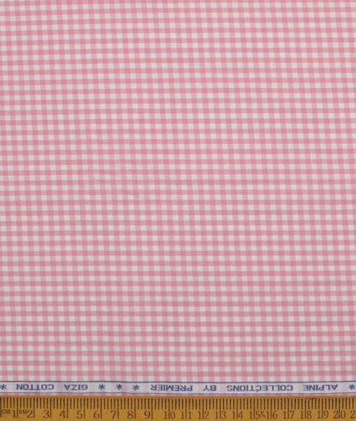 Premier Mills Men's  Giza Cotton Checks  Unstitched Shirting Fabric (White & Pink)