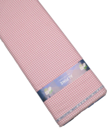 Premier Mills Men's  Giza Cotton Checks  Unstitched Shirting Fabric (White & Pink)