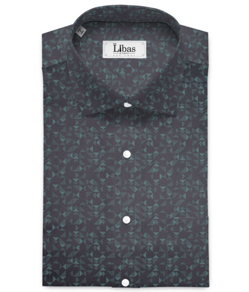 Cadini Men's  Premium Cotton Printed  Unstitched Shirting Fabric (Black & Sea  Green)