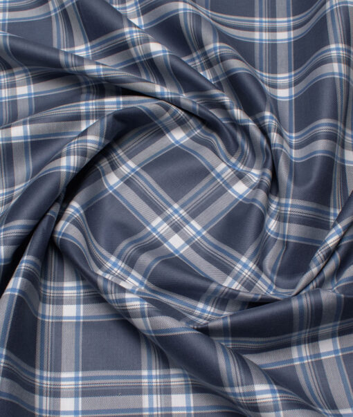 Siyaram's Men's  Superfine Cotton Checks  Unstitched Shirting Fabric (Aegean Blue)