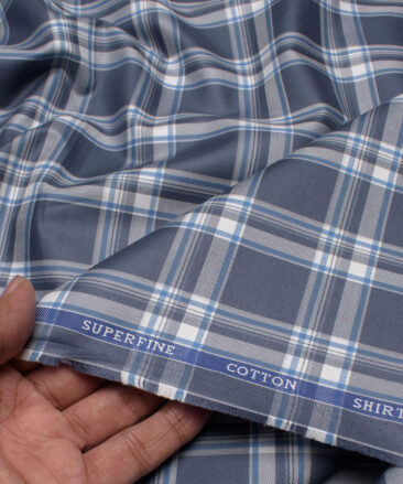 Siyaram's Men's  Superfine Cotton Checks  Unstitched Shirting Fabric (Aegean Blue)