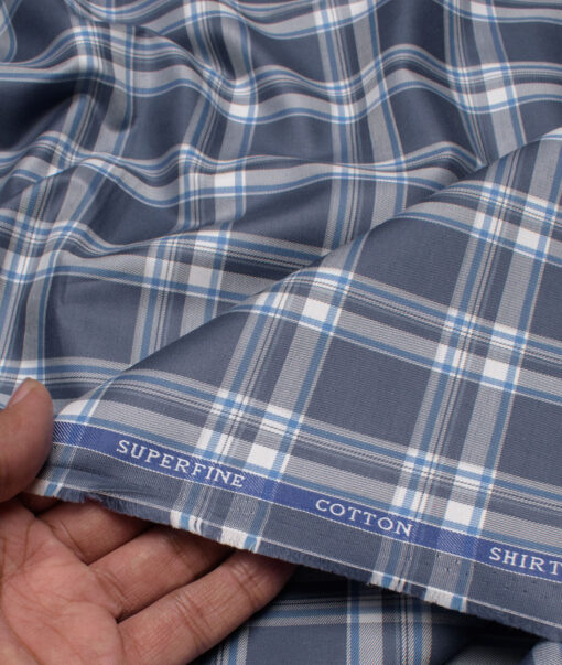 Siyaram's Men's  Superfine Cotton Checks  Unstitched Shirting Fabric (Aegean Blue)