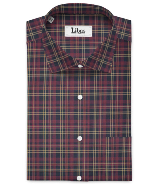 Siyaram's Men's  Superfine Cotton Checks  Unstitched Shirting Fabric (Maroon)