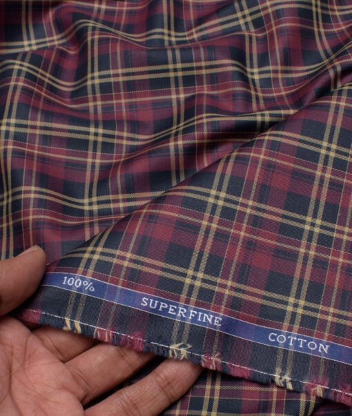 Siyaram's Men's  Superfine Cotton Checks  Unstitched Shirting Fabric (Maroon)