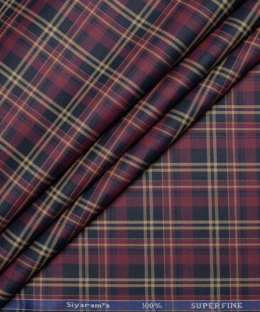 Siyaram's Men's  Superfine Cotton Checks  Unstitched Shirting Fabric (Maroon)