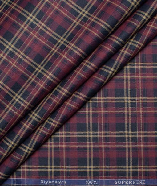 Siyaram's Men's  Superfine Cotton Checks  Unstitched Shirting Fabric (Maroon)