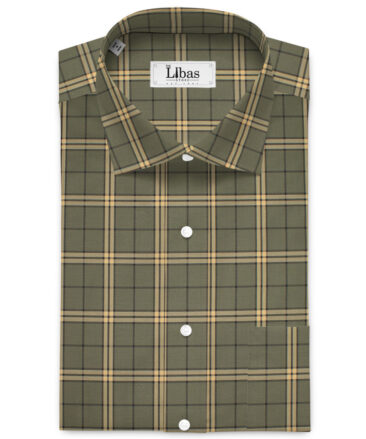 Siyaram's Men's  Superfine Cotton Checks  Unstitched Shirting Fabric (Olive Green)